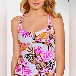 Salt + Cove Pink Floral Tropical Tankini Top SZ Large